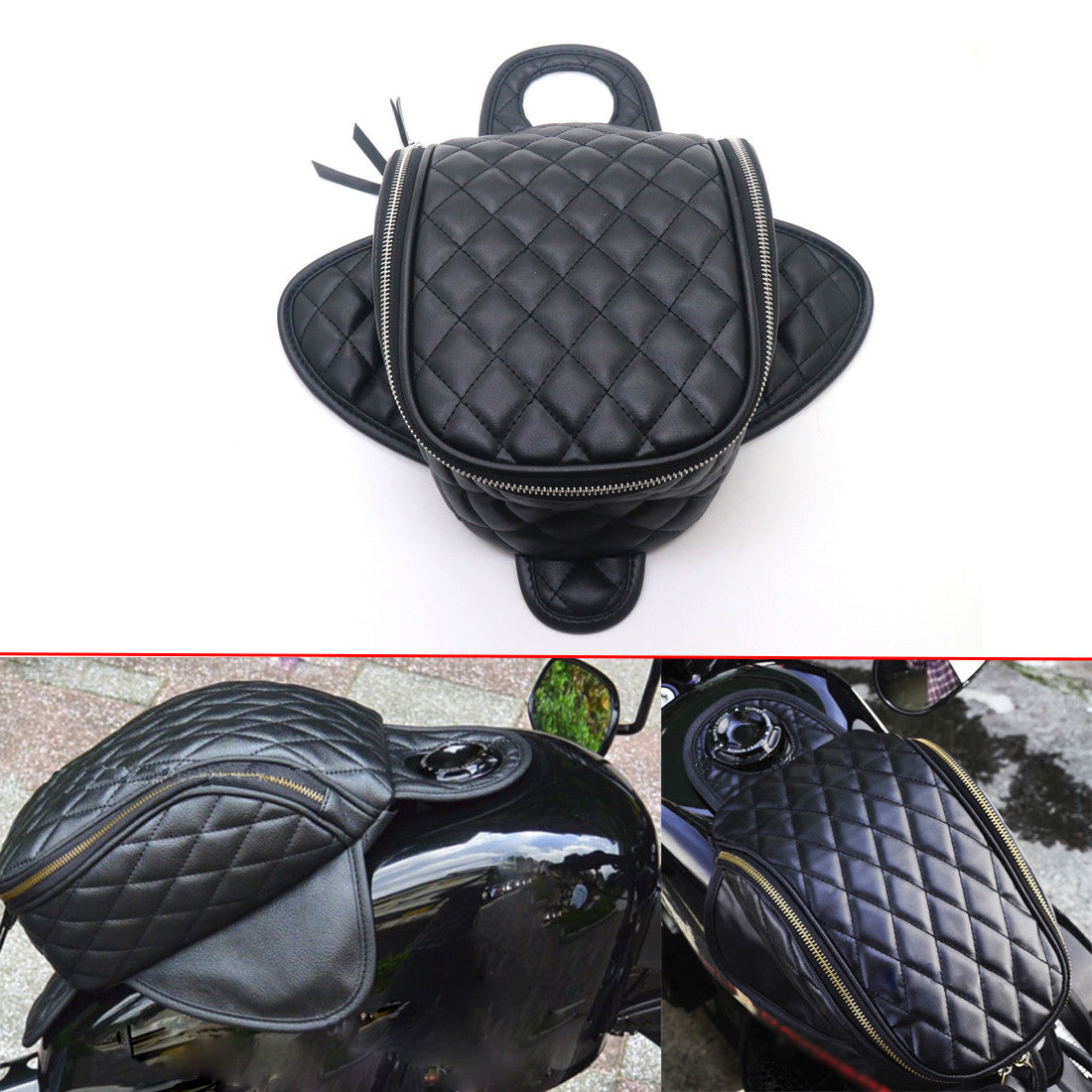 Magnetic Motorcycle Diamond PU Leather Oil Fuel Tank Travel Bag For Harley 883