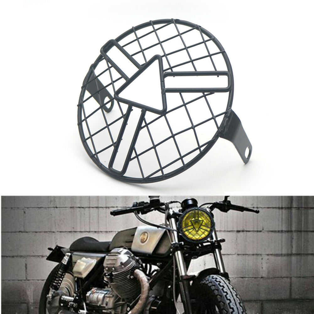 Motorcycle 6.3" Retro Metal Grill Arrow style Side Mount Headlight Mask Cover