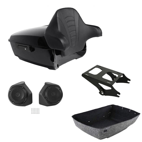 King Trunk Rack Backrest Pad Speakers Mount Fit For Harley Touring 14-Up