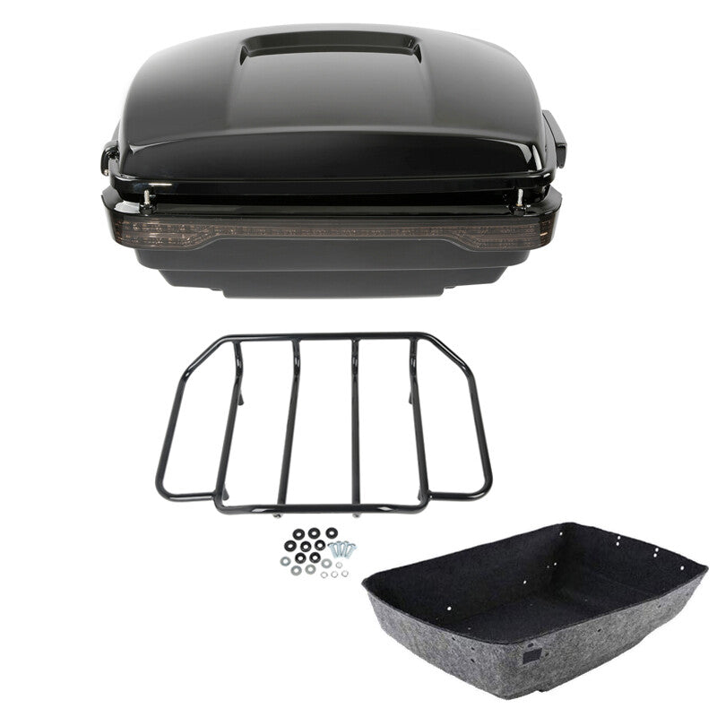 Black King Trunk LED Light Top Luggage Rack Fit For Harley Road Glide 2014-2026