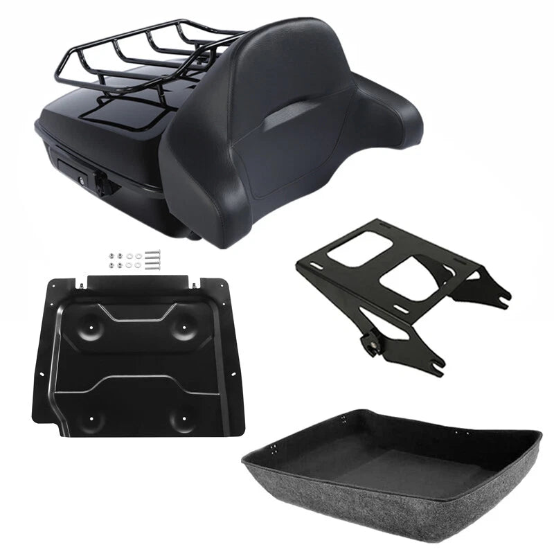 Black Chopped Trunk Backrest Rack Mount Fit For Harley Electra Glide 2014-2026
