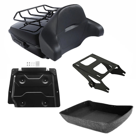 Black Chopped Trunk Backrest Rack Mount Fit For Harley Electra Glide 2014-2026