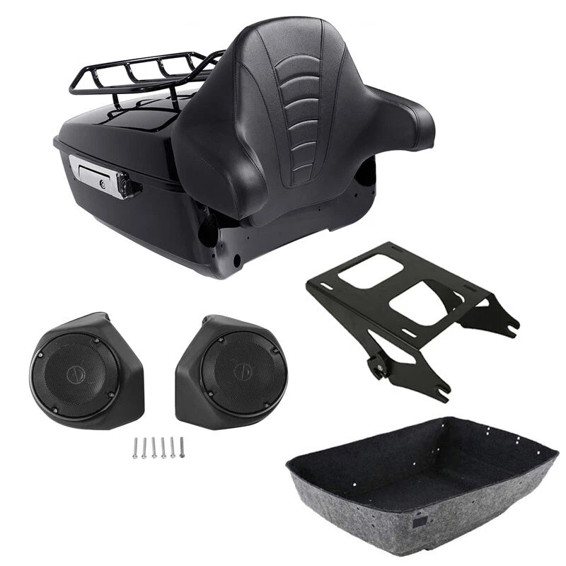 King Trunk Mount Rack Backrest Pad Speakers Fit For Harley Touring 14-2026
