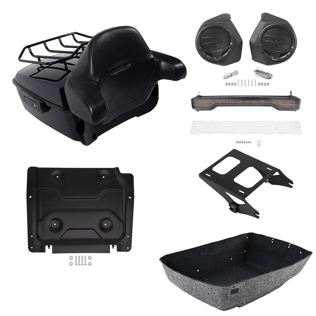 King Trunk Pad Mount Rack LED Light Speaker Plate Fit For Harley Touring 14-2026