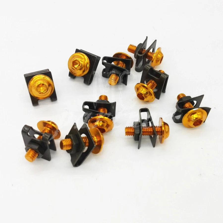 10 x Gold M6 6mm Aluminum Fairing Bolts Kit Body Fastener Clip Screw Sportbike