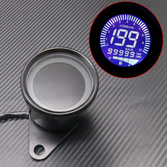 New Black 4 In 1 Retro LED LCD Tachometer Speedometer Fuel Level Gauge Odometer