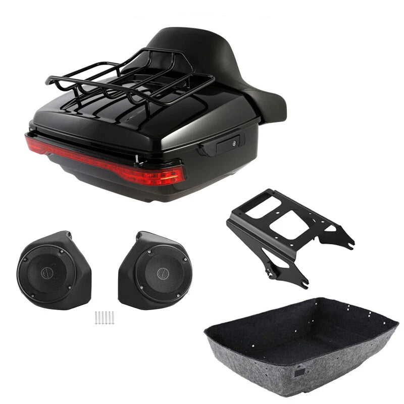 King Trunk Backrest Rack Mount Speaker Light Fit For Harley Touring 09-13