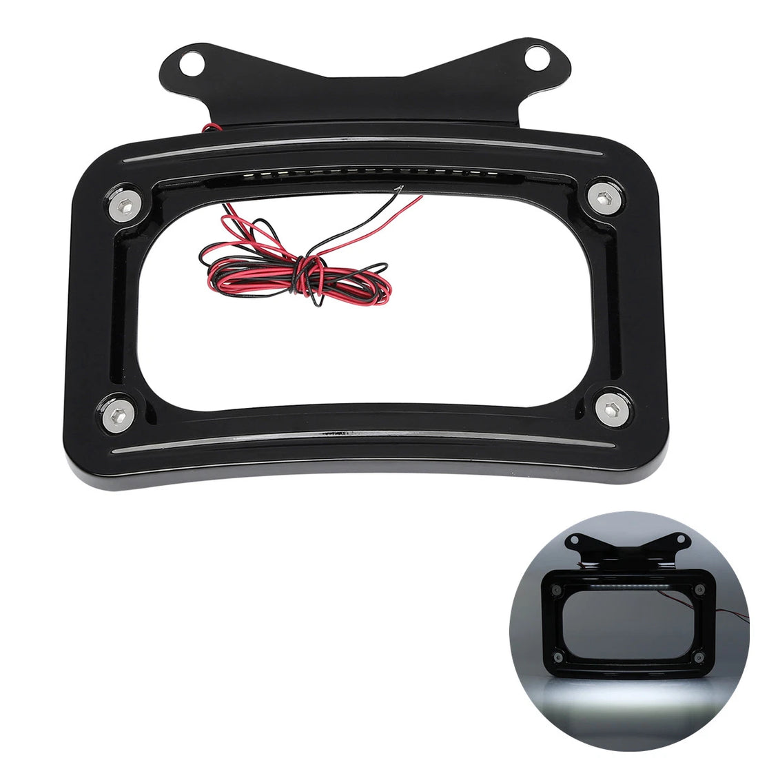 Rear Curved License Plate Frame W/LED Light Fit For Harley Touring Street Glide
