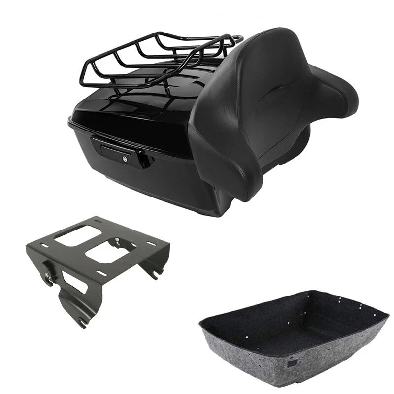 Black King Trunk Pad Top Rail Solo Mount Rack Fit For Harley Street Glide 14-26