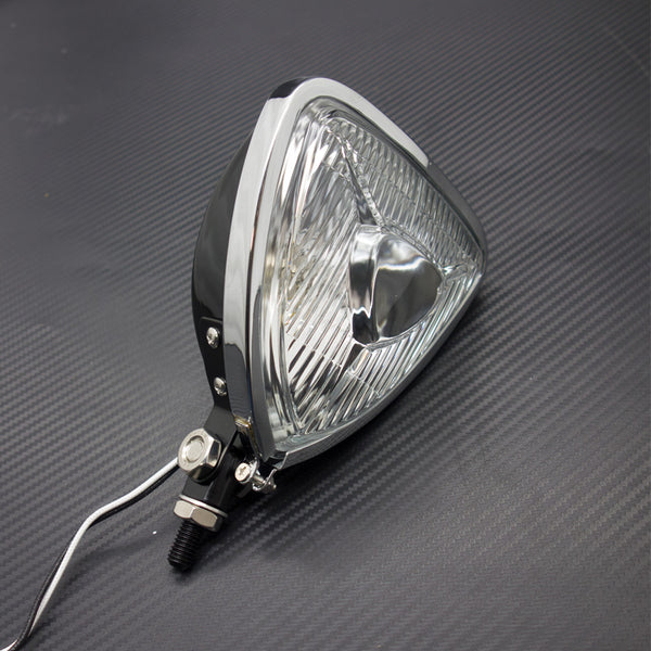 Motorcycle Black Triangle Headlight Lamp Flat Back For Honda Suzuki Custom