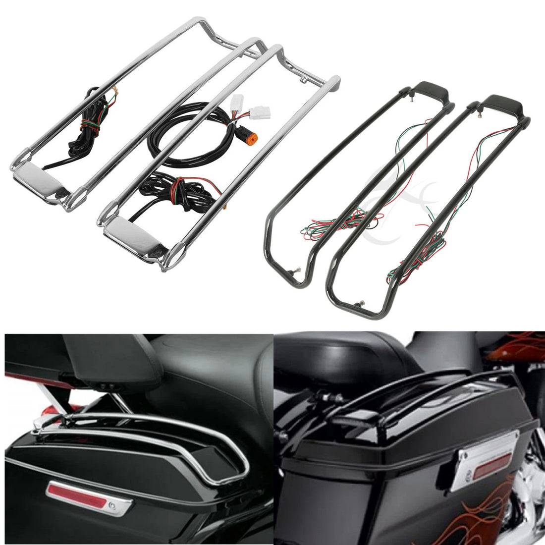 Hard Saddlebag Lid Rails Fit For Harley Touring Road Glide 94-2013 Black/Chrome