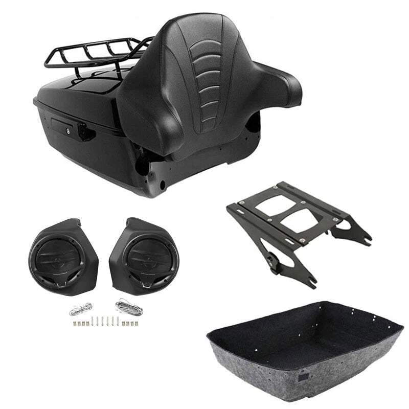 King Trunk Rack Backrest Pad Speakers Mount Fit For Harley Touring 2014-Up