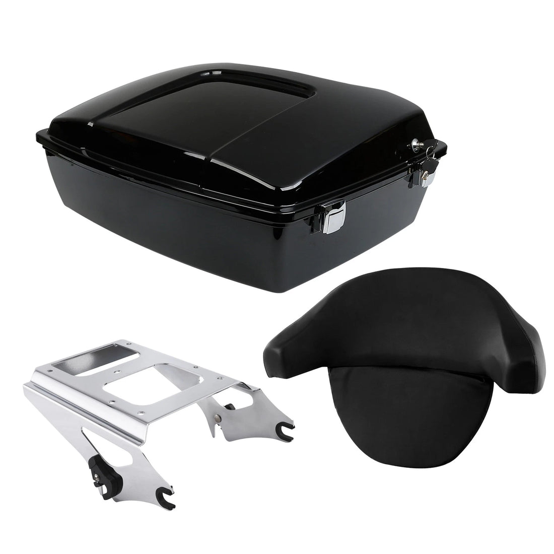 Chopped Luggage Trunk w/ Pad + Mount Rack Fit For Harley Touring Road King 09-13