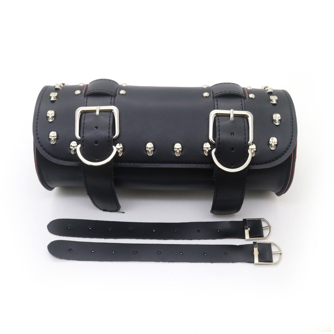 Motorcycle PU Leather Skull Saddlebag Round Barrel Saddle Tool Bag For Honda