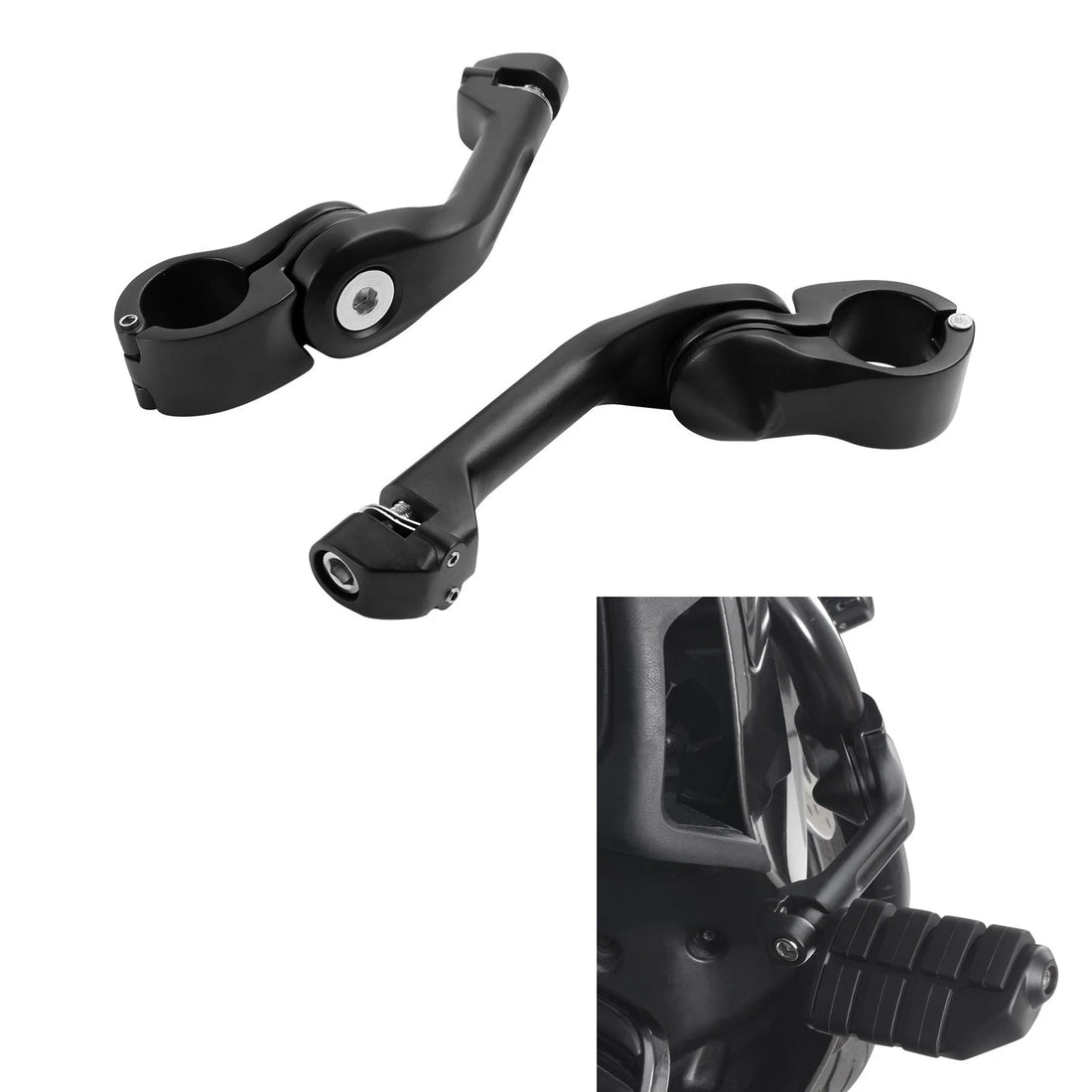 Matte Black 1 1/4" Adjustable Highway Long Angled Foot Peg Mount Fit For Harley