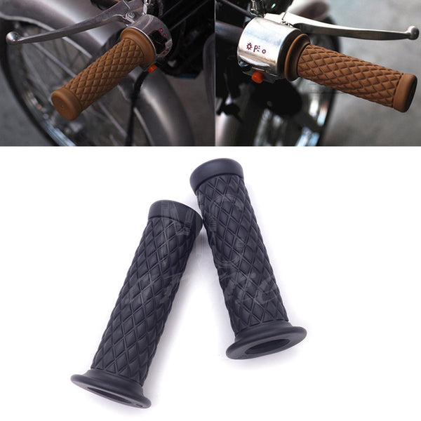 New 7/8" Black Vintage Rubber Handlebar Hand Grip For Bobber Cafe Racer Custom