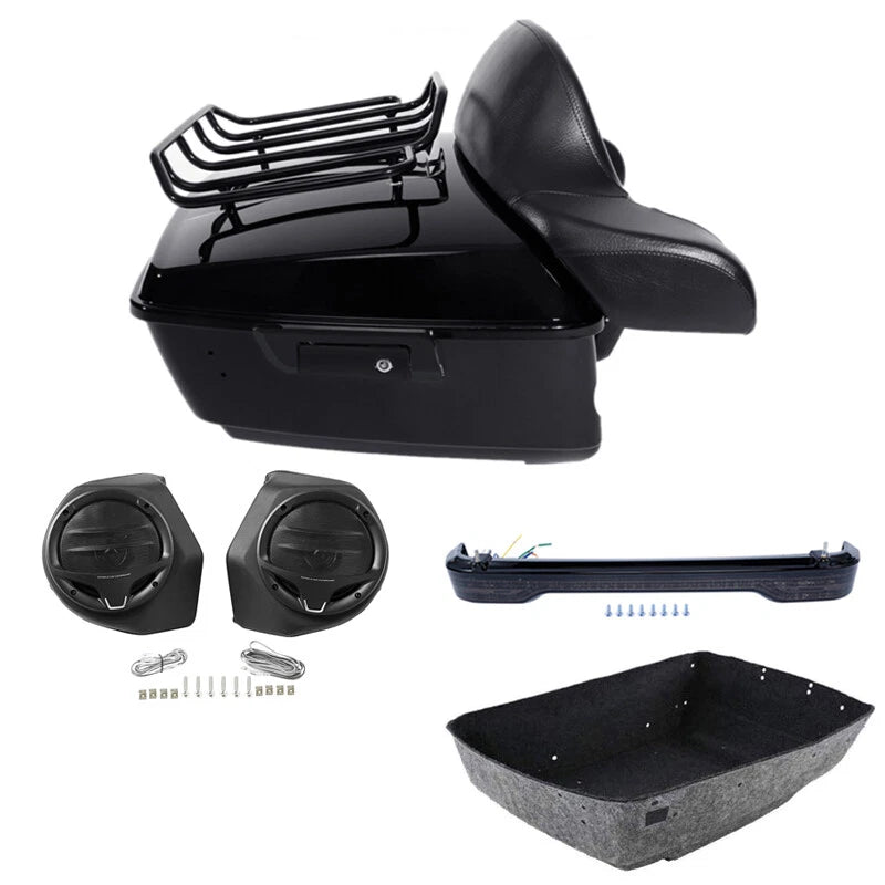 Black King Trunk Pad Rack Light Speaker Fit For Harley Road Street Glide 2014-26