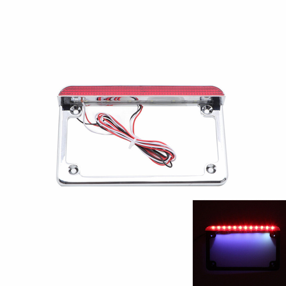 Chrome Motorcycle LED License Plate Frame With Rear Tail Brake Light Bracket