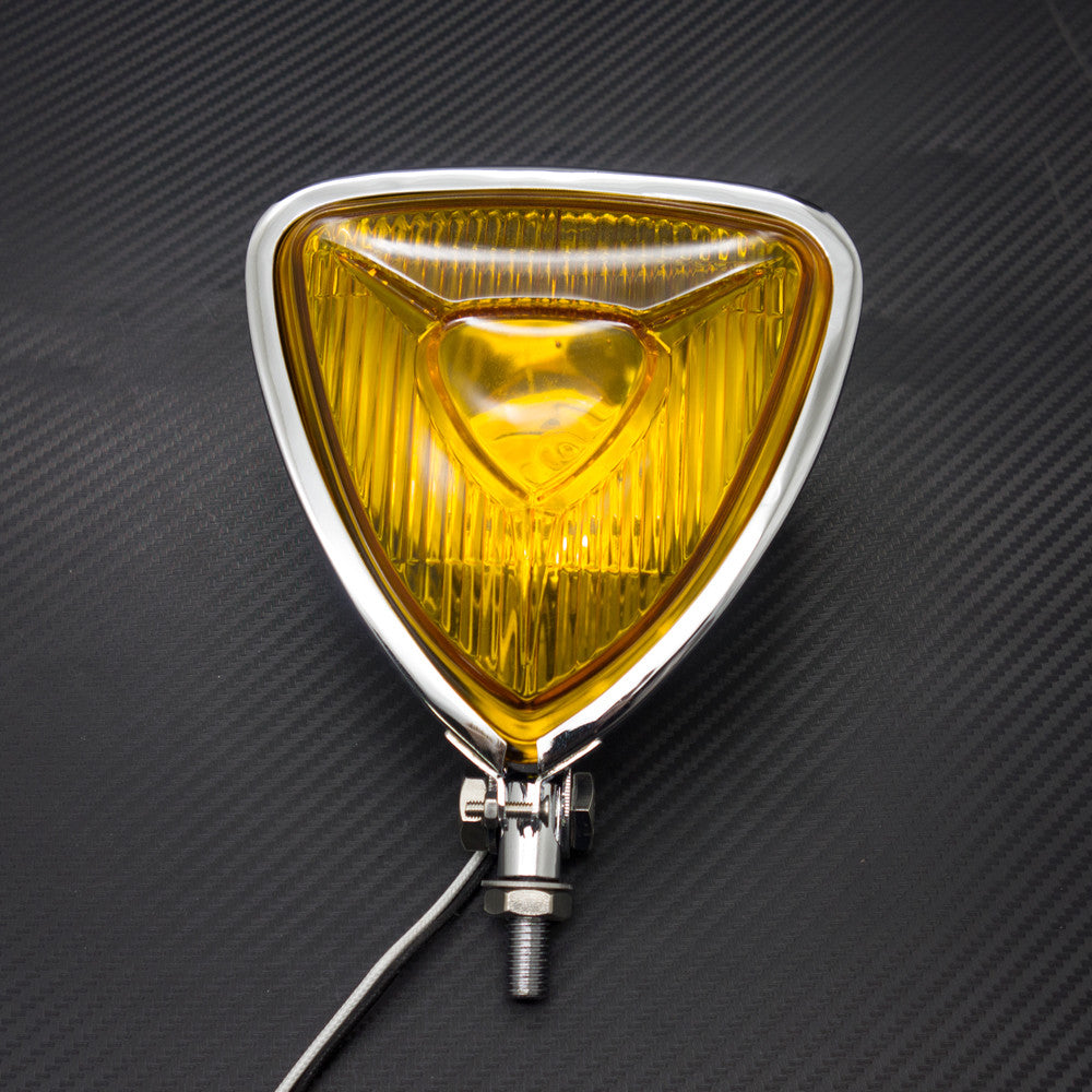 Motorcycle Chrome Triangle Headlight Lamp Flat Back For Harley Chopper Bobber