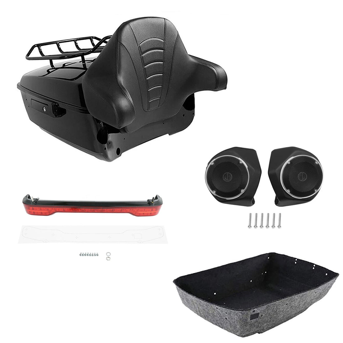 King Trunk Luggage Backrest Rack Speakers LED Light Fit For Harley Touring 14-26