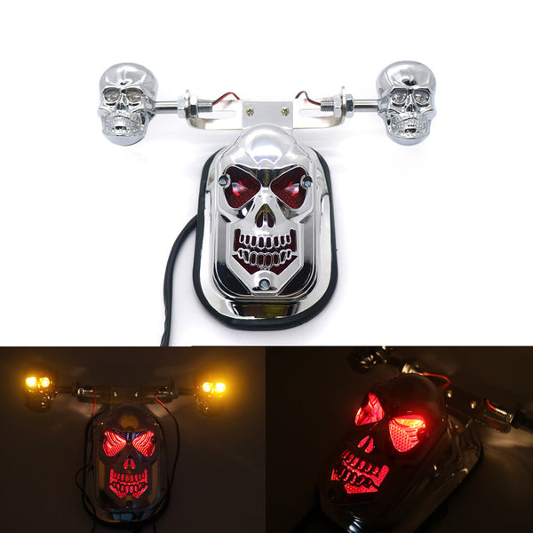Chrome Skull Turn Signal Brake License Plate Rear Tail Light For Harley Chopper