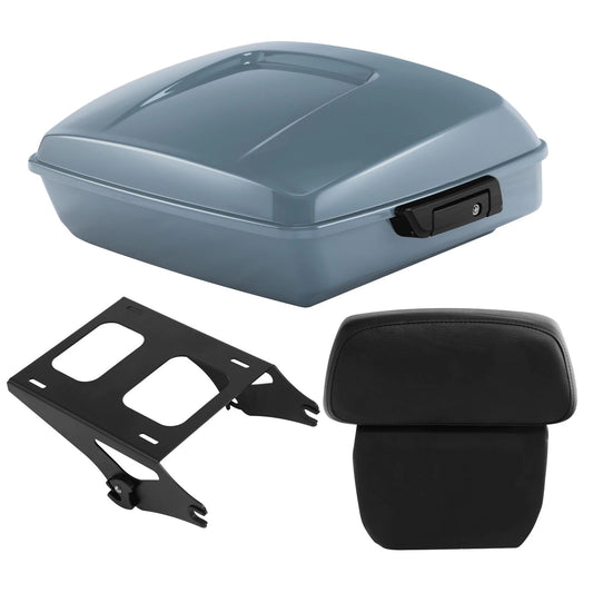 Chopped Trunk w/ Pad +Mount Rack Fit For Harley Touring Sharkskin Blue Firestorm