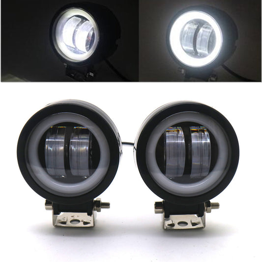 New 2x Black LED White Angel Eye Halo Ring Passing Spot Fog Light With Bracket