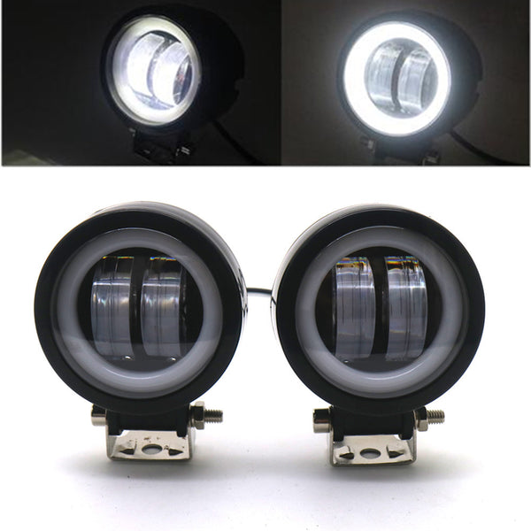 New 2x Black LED White Angel Eye Halo Ring Passing Spot Fog Light With Bracket