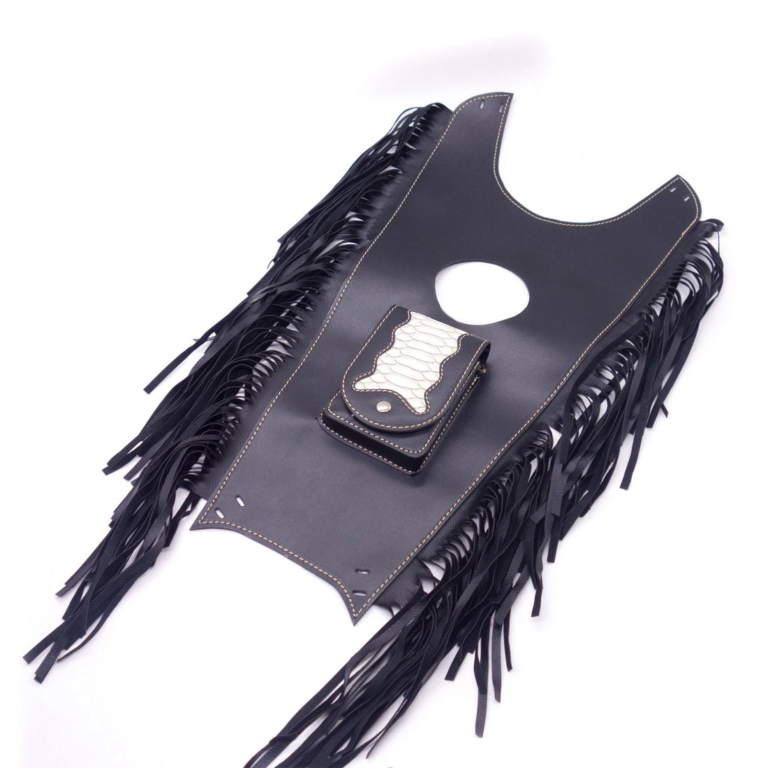 Black Fringed PU Leather Tank Bib Gas Tank Bag Pad Pouch Cover For Harley Honda