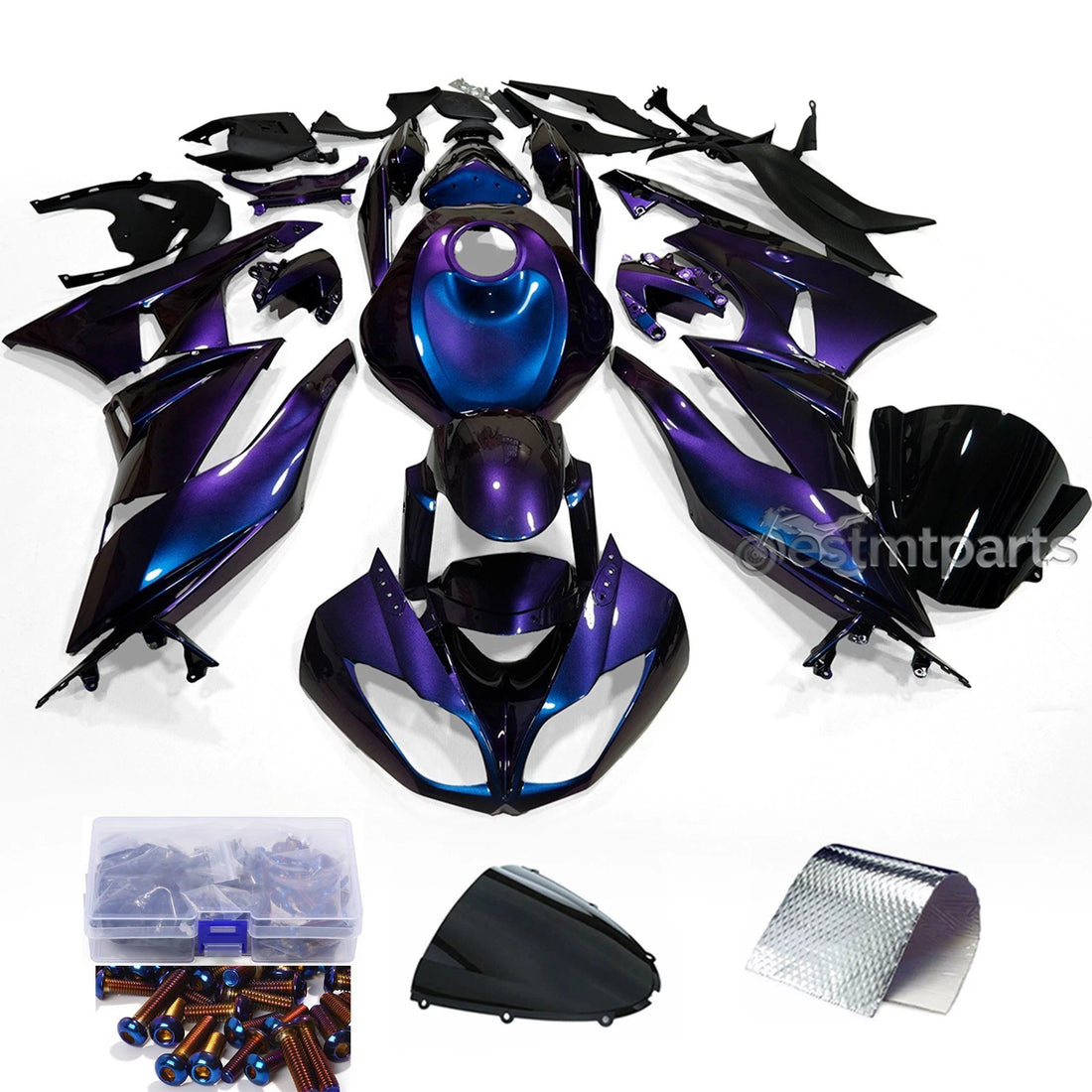Blue Purple Fairing Kit +Tank +Chameleon Bolts for Kawasaki ZX6R 2009-2012 ZX636