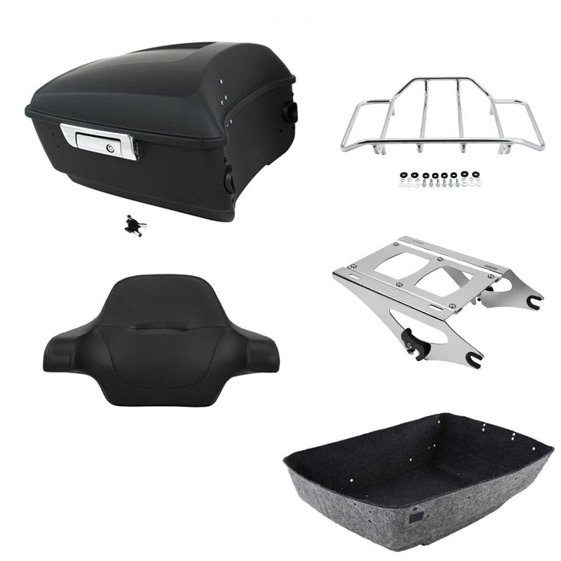 Matte Black King Trunk Backrest Rack Mount Fit For Harley Touring Glide 2014-26