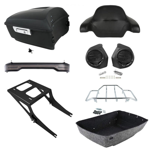 King Trunk Backrest Speaker Light Mount Rack Fit For Harley Fat Boy 2008-17