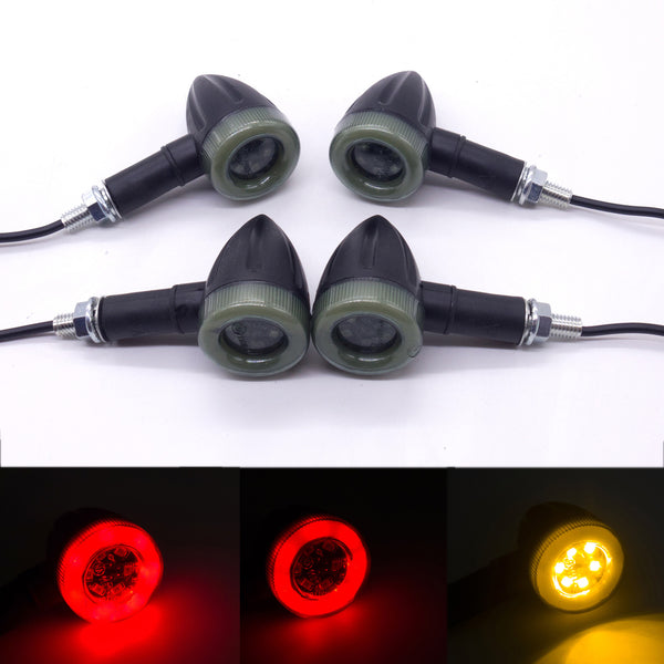 Black Motorcycle Plastic LED Amber Bullet Turn Signal Tail Brake Light For Honda