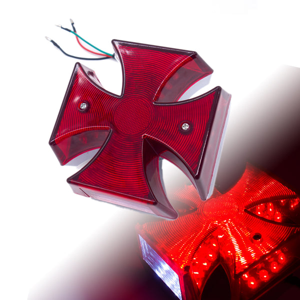 Chrome Motorcycle Maltese Cross LED Tail Brake Rear Light Chopper Bobber Custom