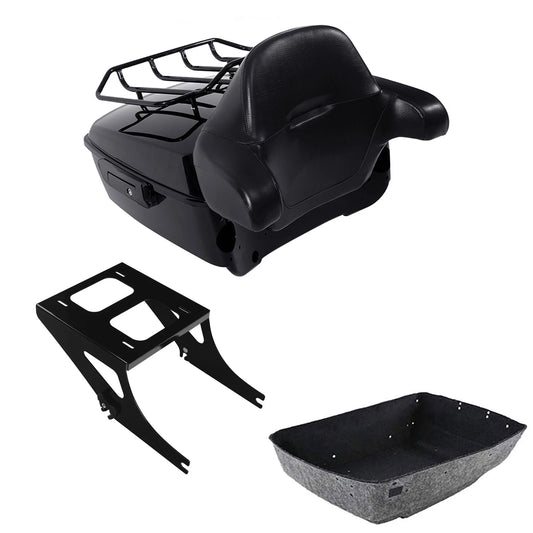 Black King Trunk Luggage Backrest Pad Mount Rack Fit For Harley Fat Boy 08-2017