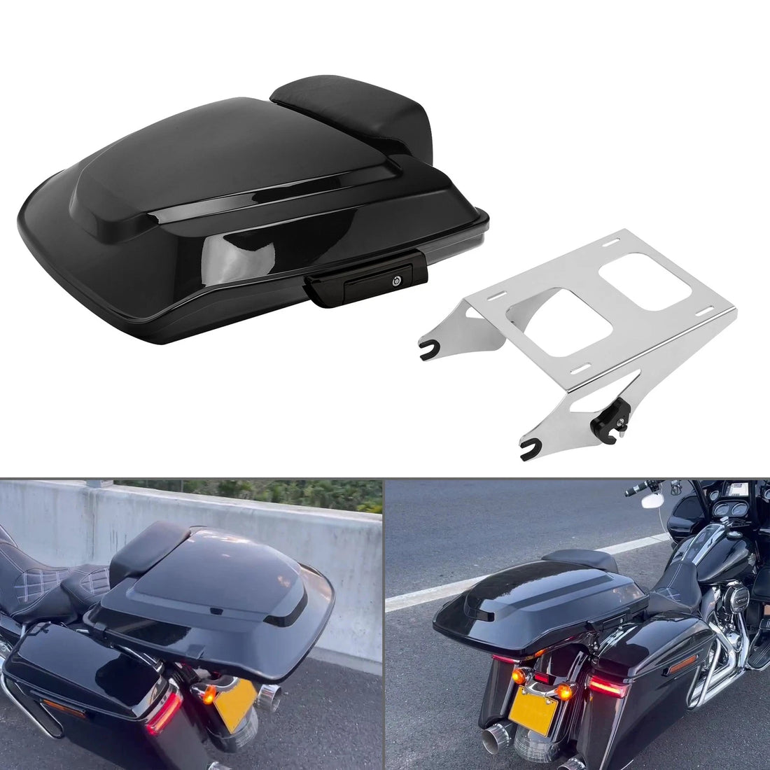 Razor Luggage Trunk w/ Pad + Mount Rack Fit For Harley Touring Road Glide 14-25