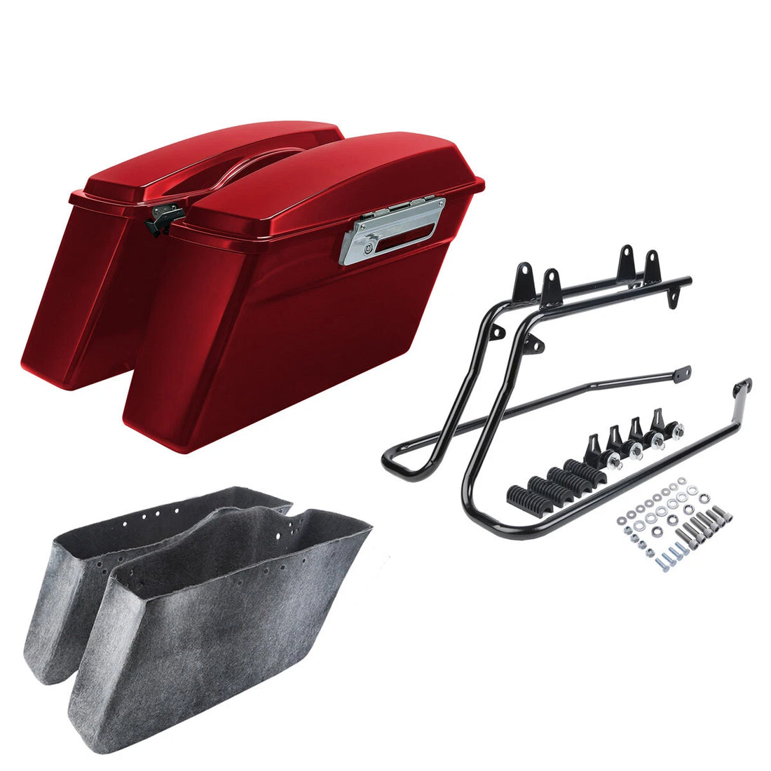 Red Saddlebags & Conversion Bracket Fit For Harley Softail Fatboy Deluxe 84-2017
