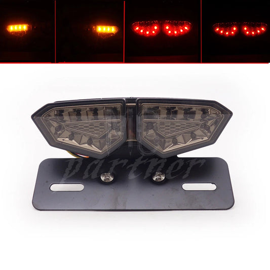 Motorcycle Smoke LED Tail Brake Turn Signal License Plate Integrated Light 12V