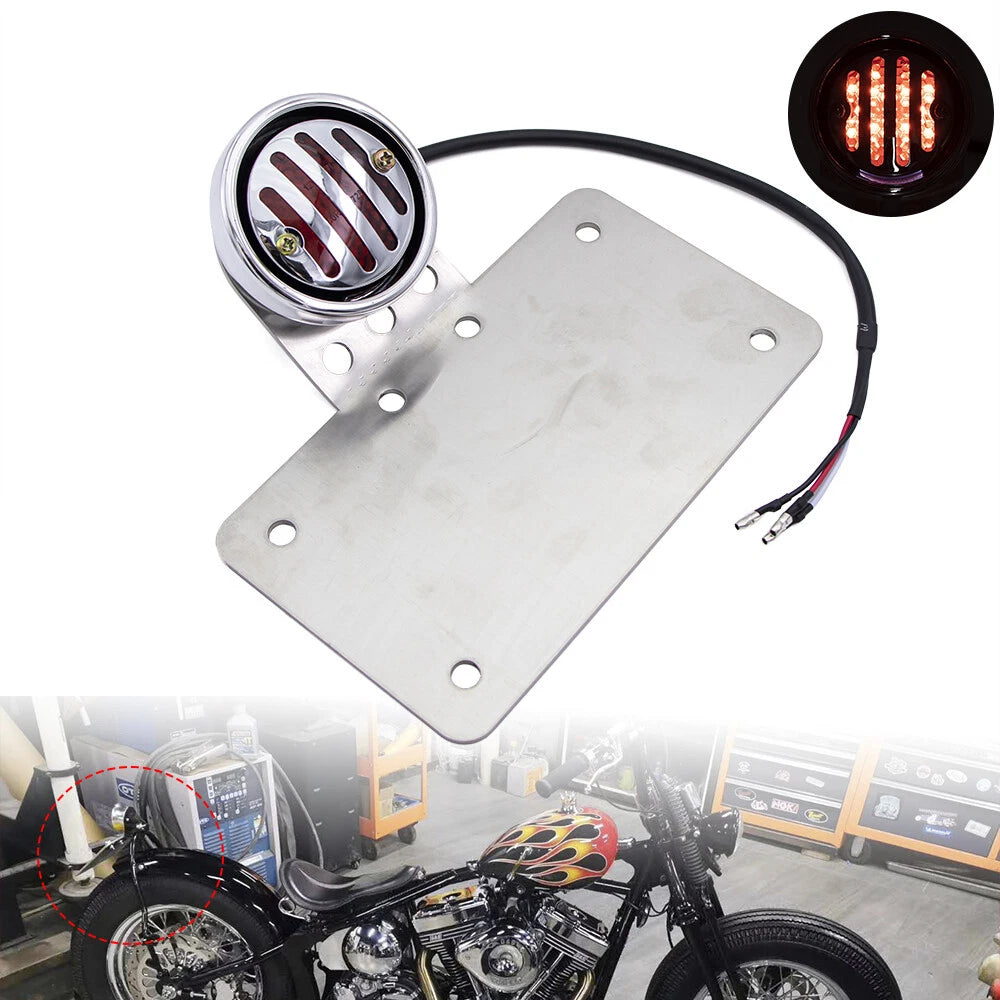 Grill Tail Brake Light License Plate Mount Bracket For Chopper Bobber Cruisers