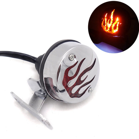 Chrome LED Vintage Flame Tail Brake Rear Light For Cafe Bobber Cruiser Chopper