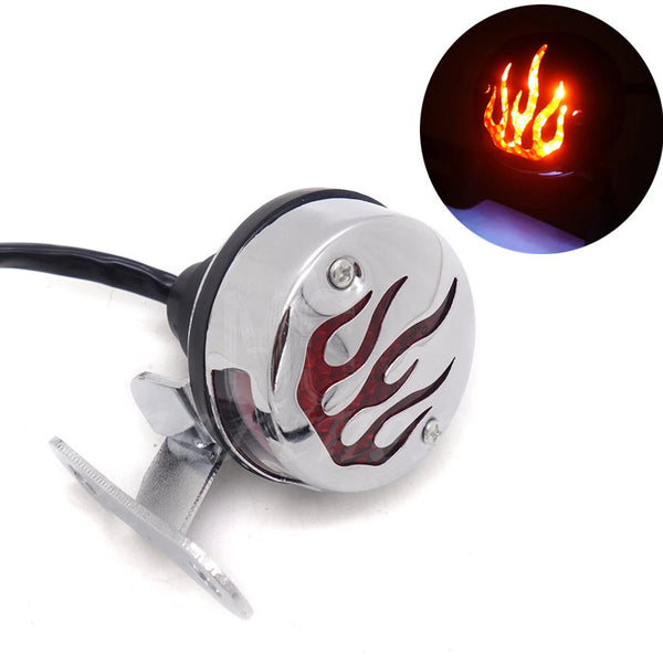 Chrome LED Vintage Flame Tail Brake Rear Light For Cafe Bobber Cruiser Chopper