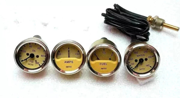 Smiths Replica 52 mm 2 1/16" Gauges Kit - Temp + Oil + Fuel + Amp Gauge Cream @V