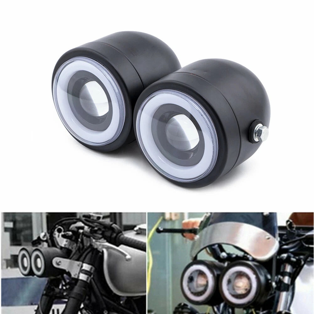 Motorcycle Black LED Twin Headlight Double Dual White DRL Lamp For Honda Yamaha