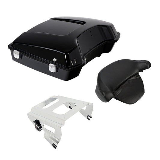 Black Razor Trunk Backrest Pad Solo Mount Rack Fit For Harley Road Glide 2009-13