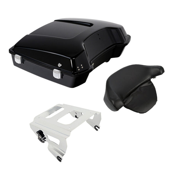 Black Razor Trunk Backrest Pad Solo Mount Rack Fit For Harley Road Glide 2009-13