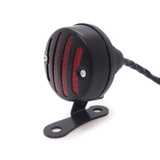 Black LED Vintage Grill Tail Brake Rear Light For Cafe Bobber Cruiser Chopper