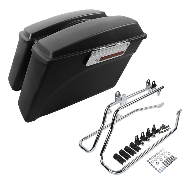 Matte Hard Saddle Bags & Conversion Bracket Fit For Harley Softail Fatboy 84-17