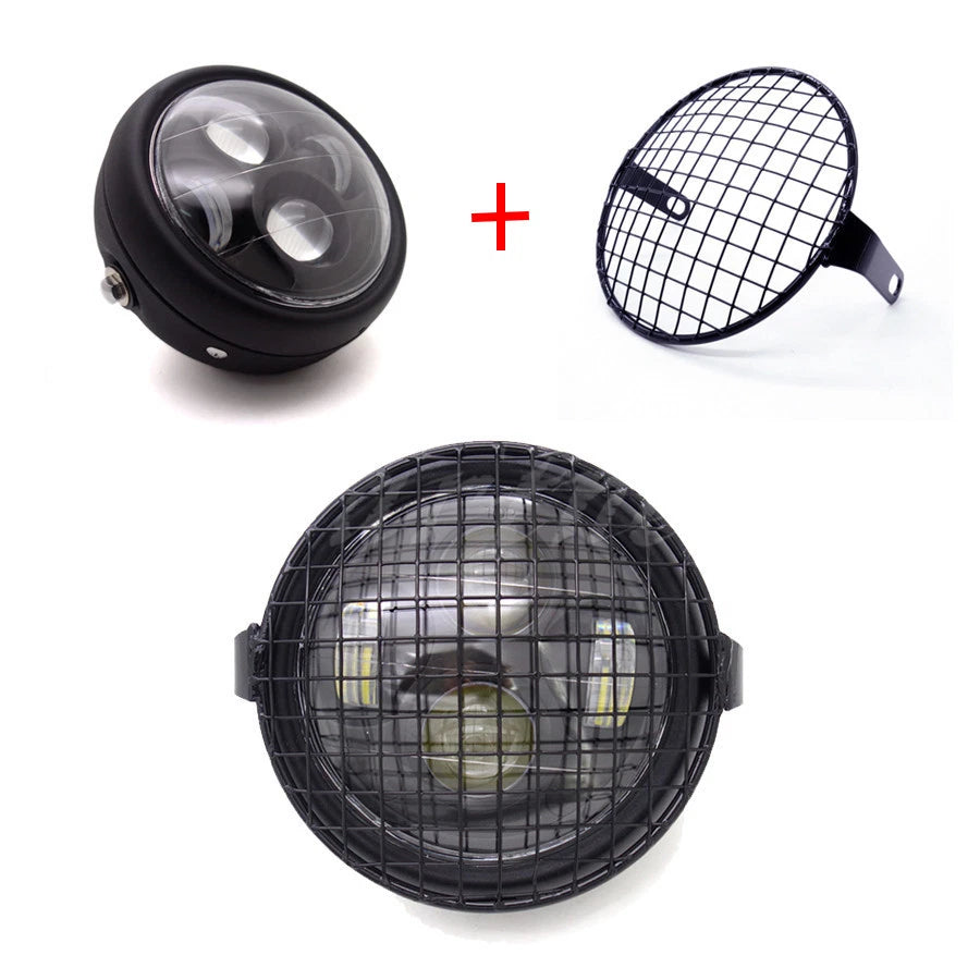 Matte Black Metal LED Front Headlight Grill Side Mount Cover Mask Cafe Racer CB