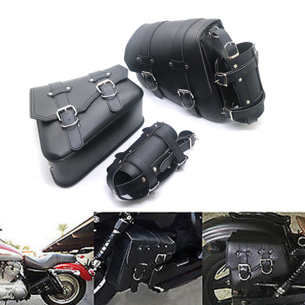 2Pcs PU Leather Black Side Saddlebags With Drink Holder Bag For Harley Sportster