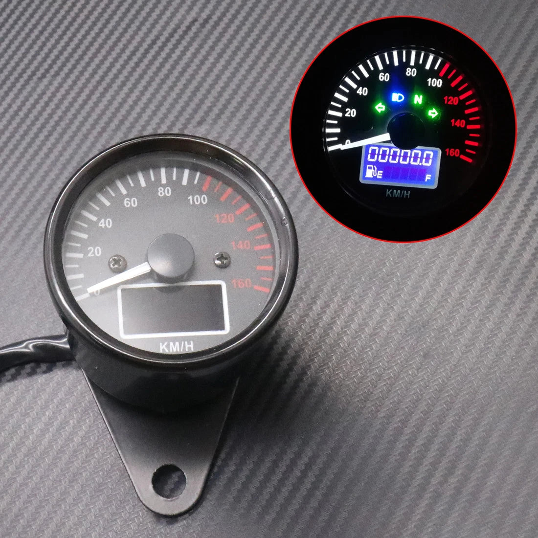 Black Digital LED LCD KM/H Speedometer Odometer Speed Fuel Level Gauge Meter
